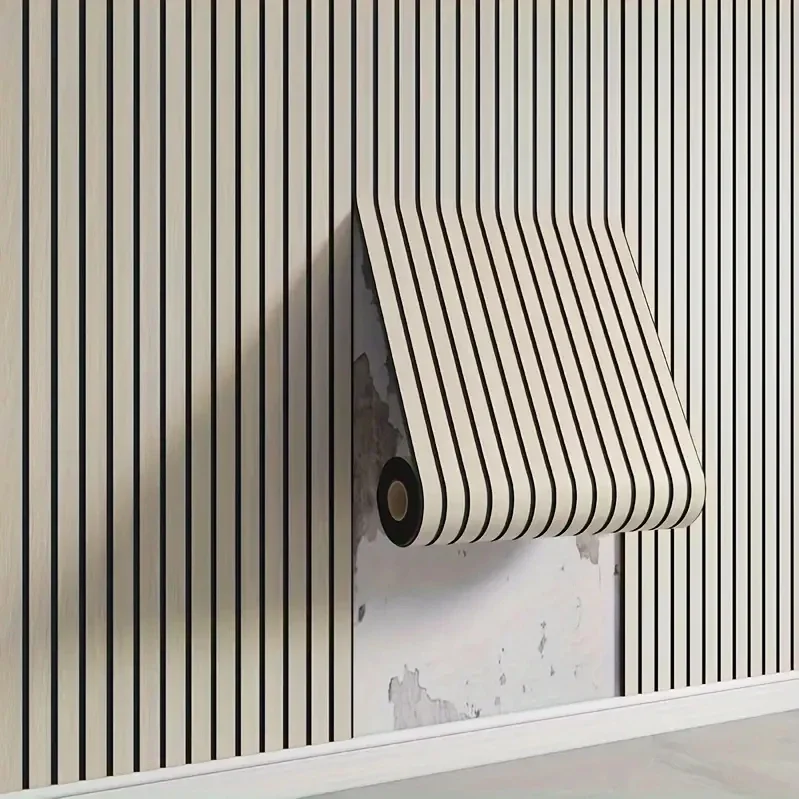 Interior design example using wood grain wallpaper