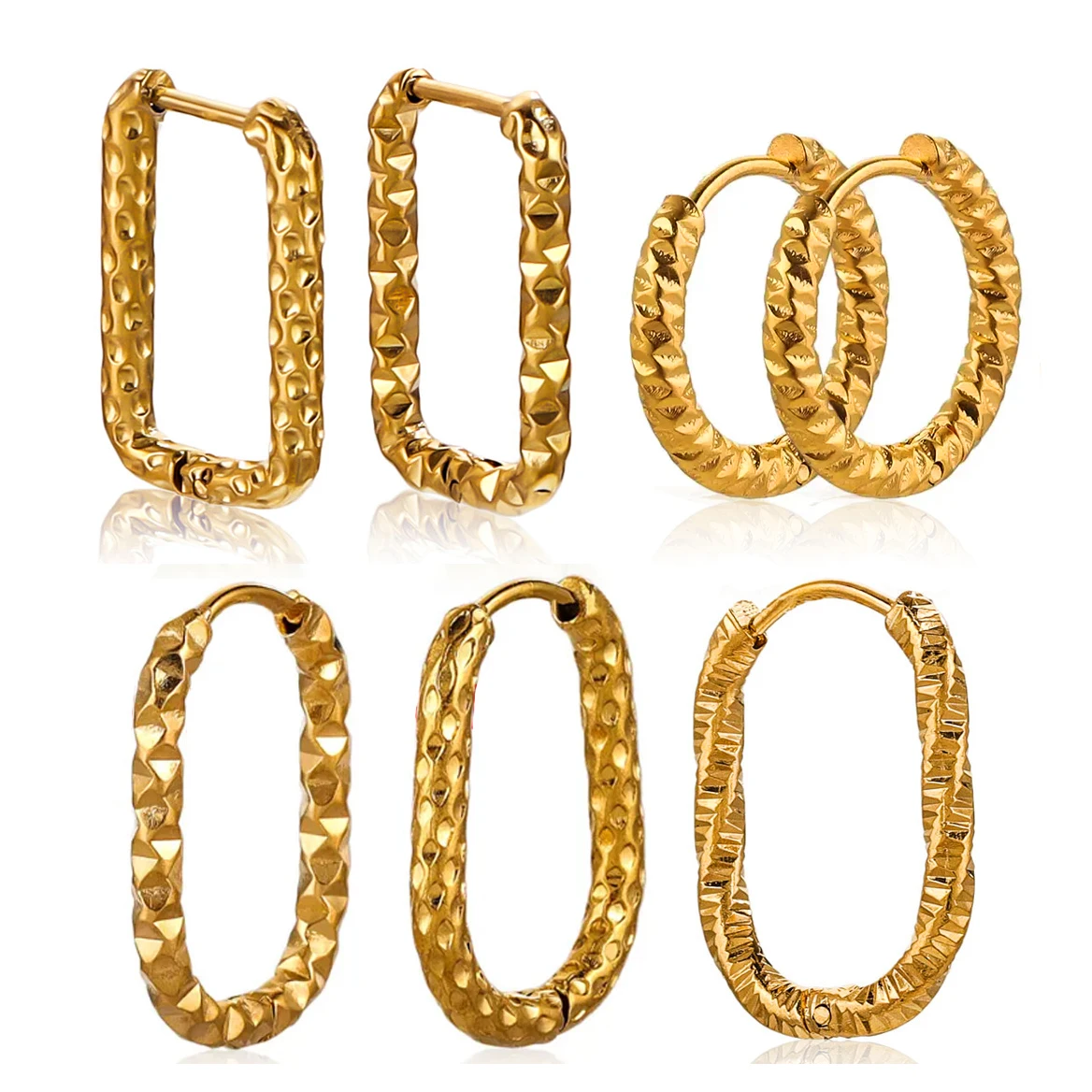6 Stück Edelstahl rechteckige strukturierte Ohrringe Ohrring Haken Beschläge 18K PVD vergoldet DIY Schmuck Teile Ohrringe