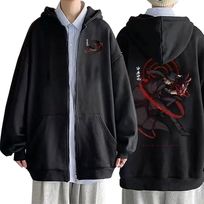 

Hot Sale New Male Streetwear Men's Manga Vintage Zipper Hoodie Anime Bungo Stray Dogs Nakahara Chuuya Print Zip Up Sweatshirt