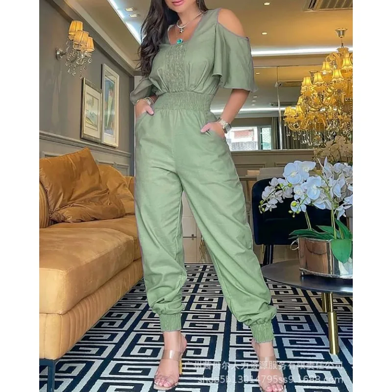 

Новинка весна-осень 2023, Женский Облегающий комбинезон на талии, повседневный болотный комбинезон болотного цвета с открытыми плечами