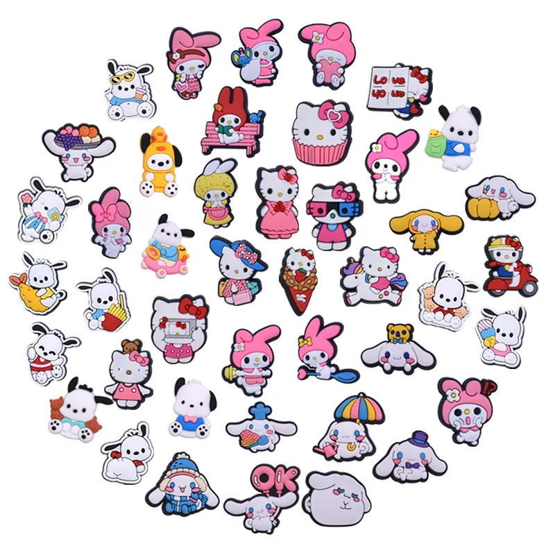 

43pcs MINISO Sanrio Shoes Accessories Set Cute Hello Kitty Chiapa Dog PVC Shoes Flower Shoe Buckle Garden Shoe Decorative Buckle