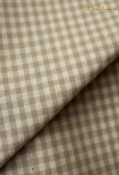 Retro Vintage Red Blue Linen Grid Striped Woven Cotton Fabric for Sewing and Home Décor (Brown small grid)