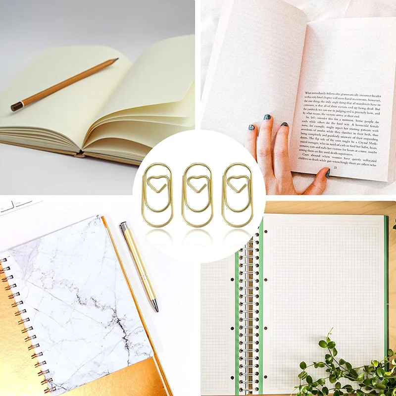 20mm Mini Bookmark Gold Color Heart Clip Bookmark Metal Paper Clips Binder Clip Office Accessories 120Pcs/Box binder clips paper clips metal clamp clips book clips mini bookmark