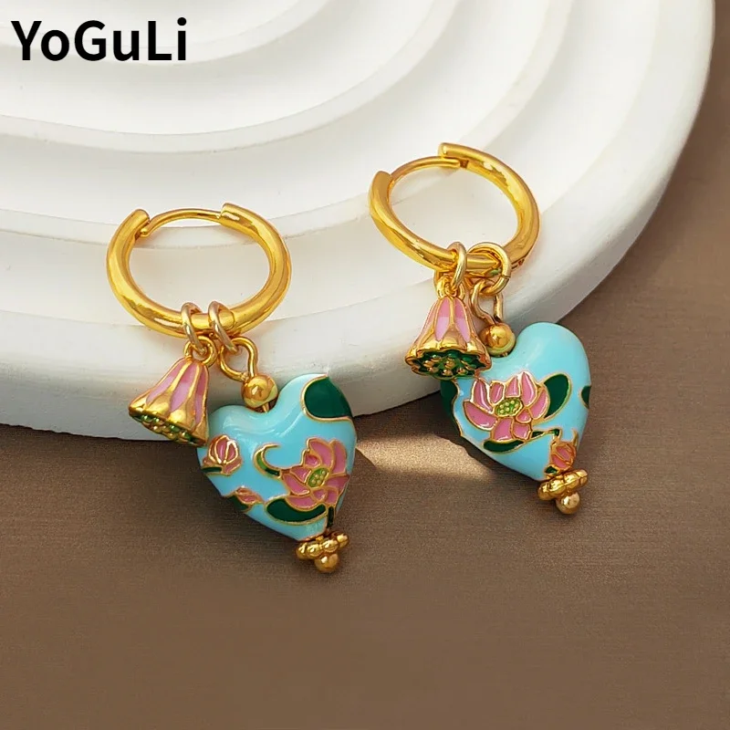 Modeschmuck Vintage Temperament blau Herz Tropfen Ohrringe für Frauen weibliche Geschenke zartes Design Ohr Accessoires heißer Verkauf