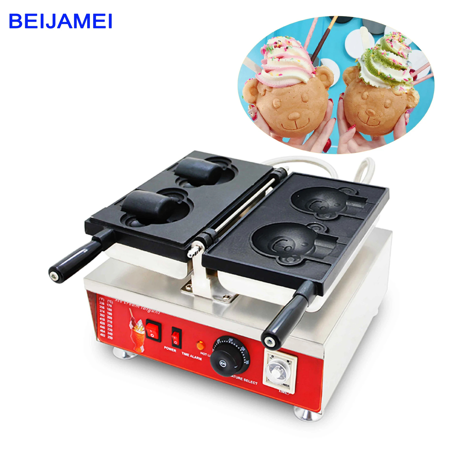 

Вафельная машина BEIJAMEI с головой медведя, вафельница типа медведя Taiyaki, вафельница для мороженого Taiyaki 3200 Вт