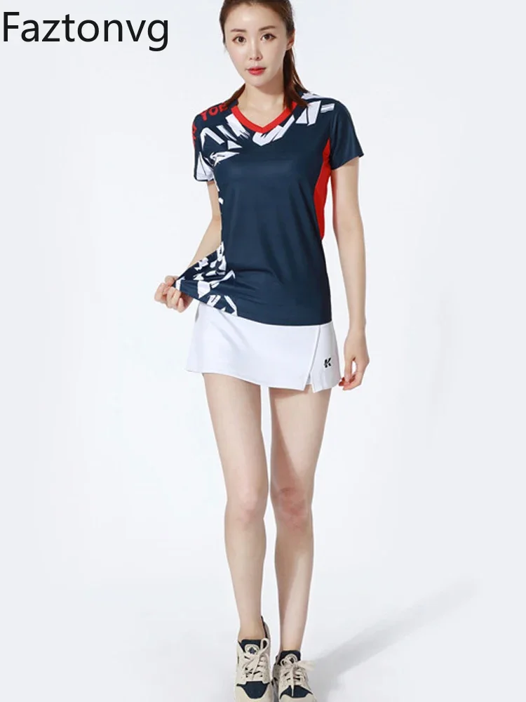 Faztonvg New Badminton Clothing Women Quick Drying Breathable Badminton Dress Casual Slim Sportswear Short Sleeve T-shirt Couple