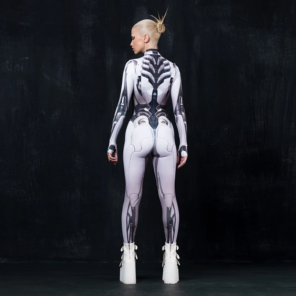 Robot Punk Jumpsuit Catsuit Halloween Cosplay Costume Women Carnival Party Long Sleeve Bodysuit Outfit