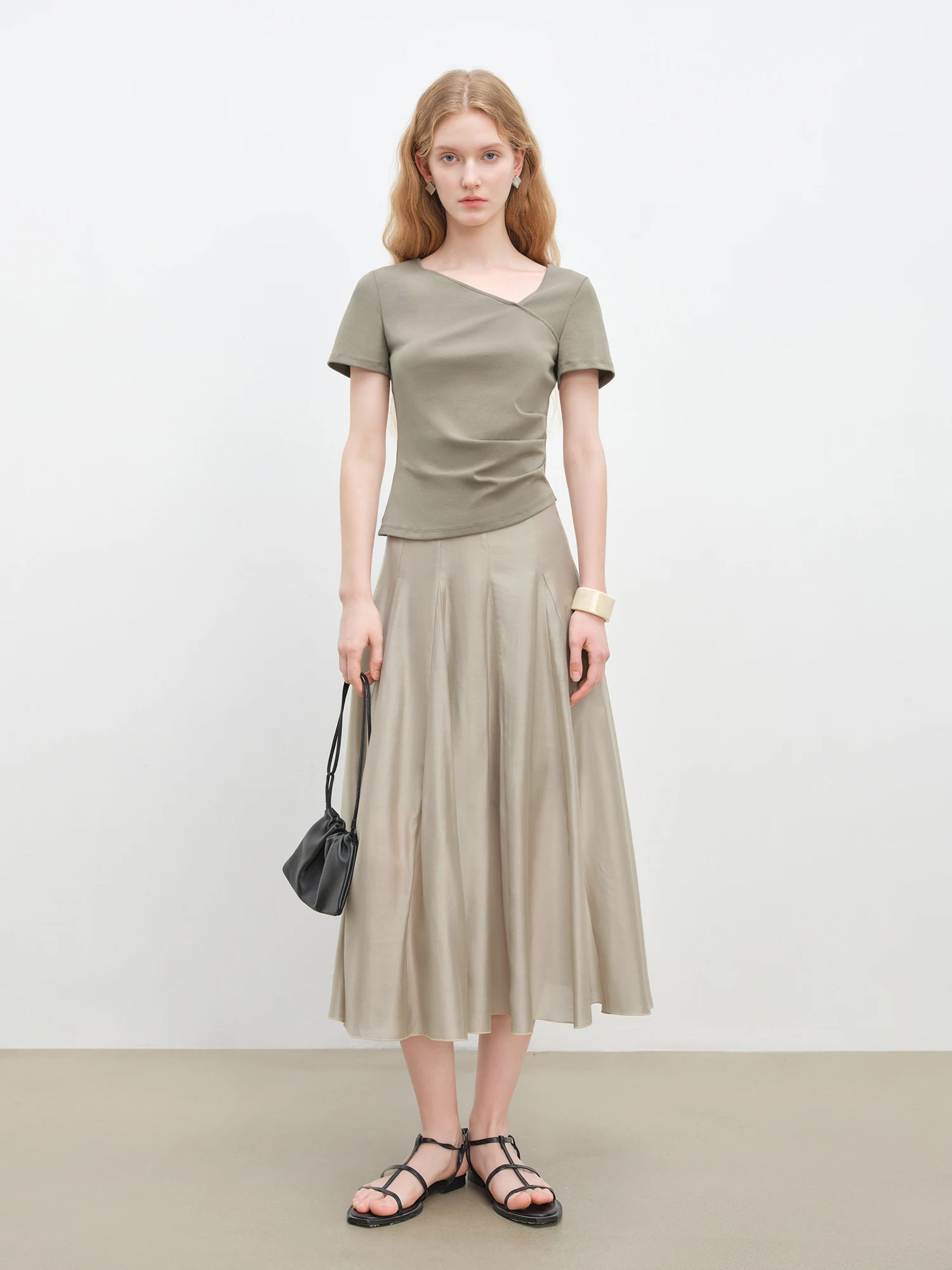 ZIQIAO Split Cut Design Trapeze Dress for Petite Women 2025 Summer New Arrival Elegant Style Mid-Length Half-Skirt 25ZQ92403