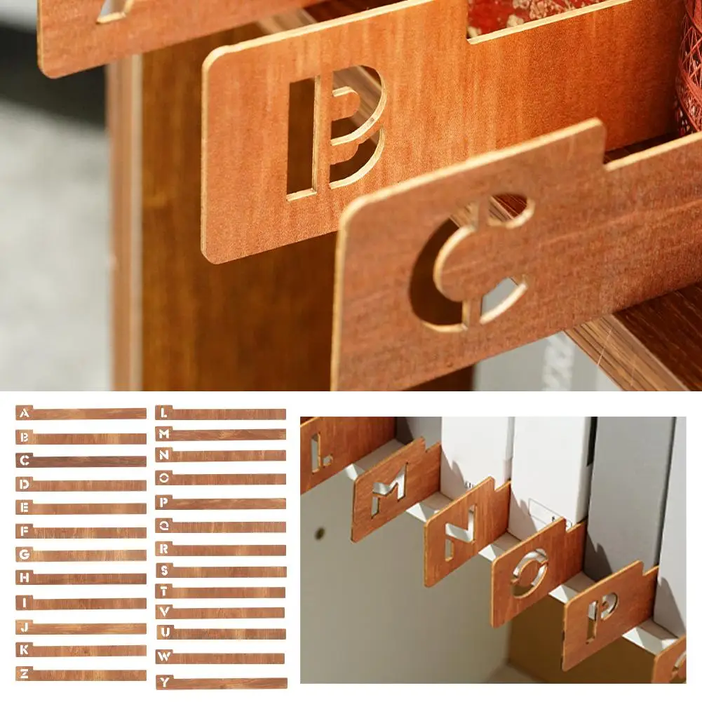 

26pcs Wooden Record Alphabet Dividers DIY Crafts Bookmark Alphabetize Organizer for Books And Albums Home Decorations