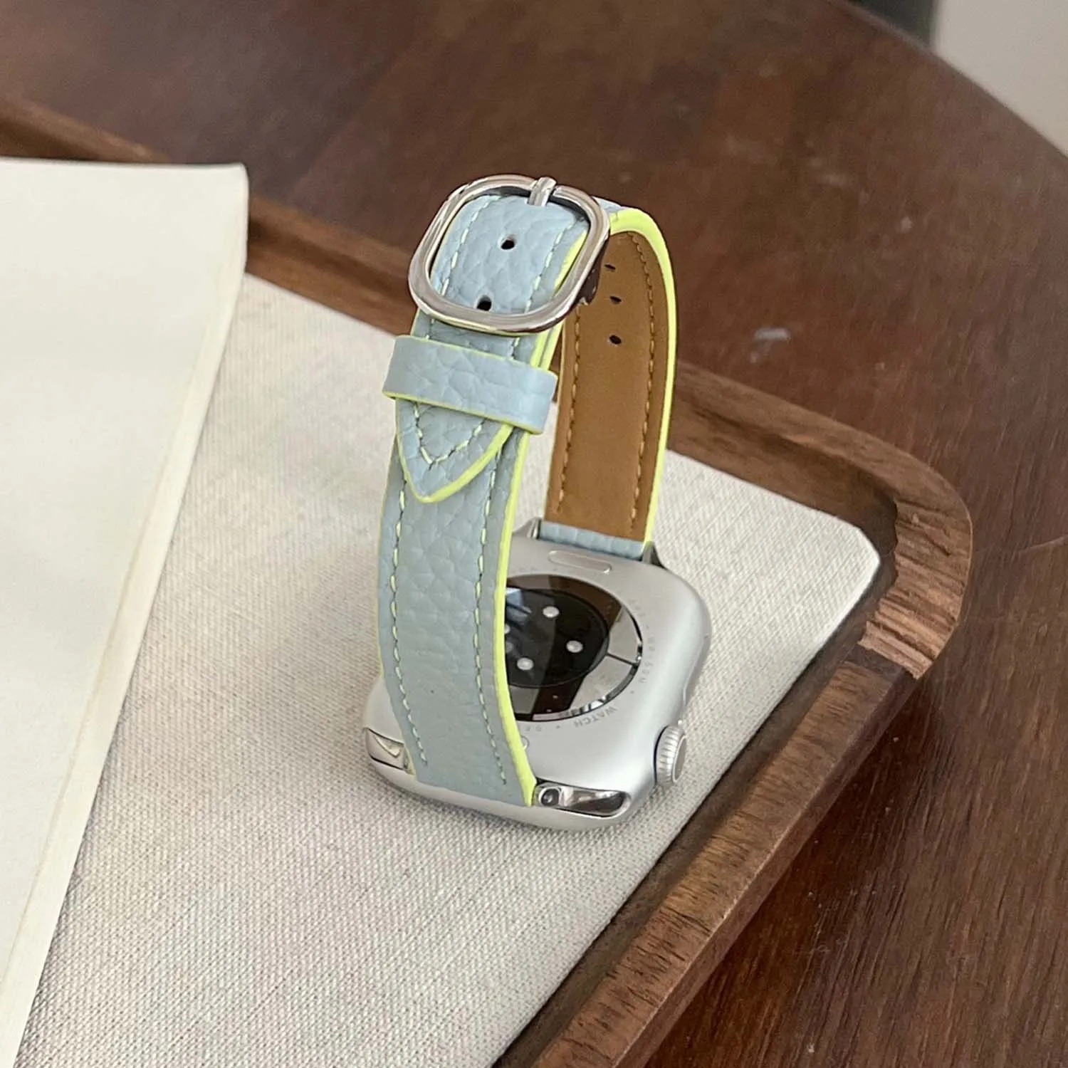 Hochwertiges, farbblockiertes, dünnes Lederarmband für Apple Watch iWatch S10 46 mm 42 mm 49–44 41/40/38 mm, modisches Damenarmband Ultra 8 – Detail 36