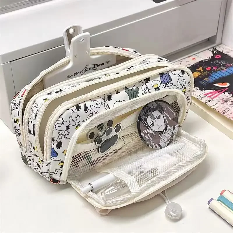 Snoopy Pencilcase Multi Layer Canvas Drawstring Pen Bag for Students School Supplies Gifts
