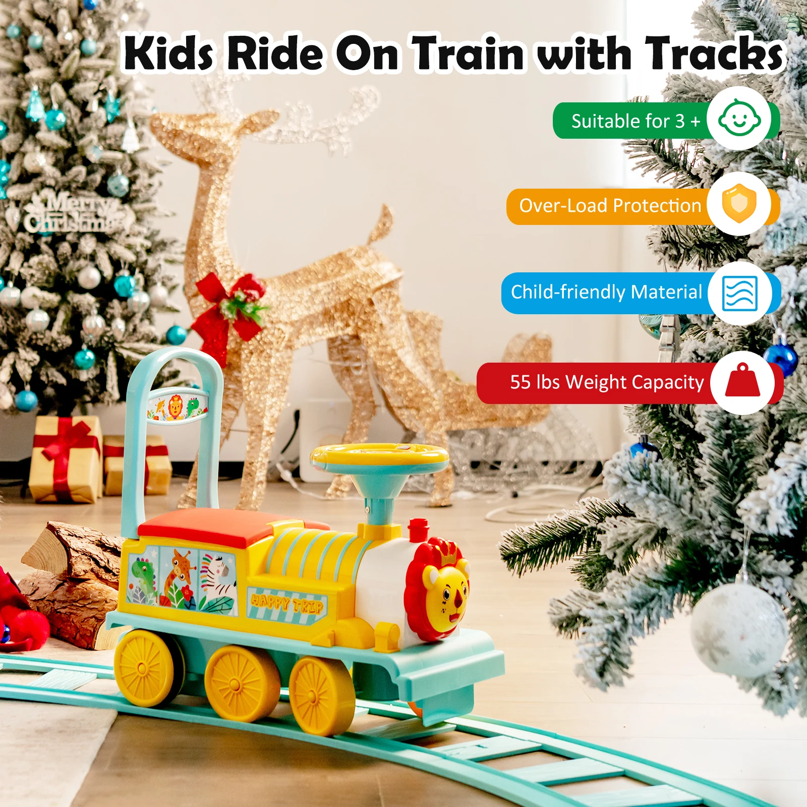 6V Electric Kids Ride On Train Motorized Train Toy w/ Track & 6 Wheels Blue 5