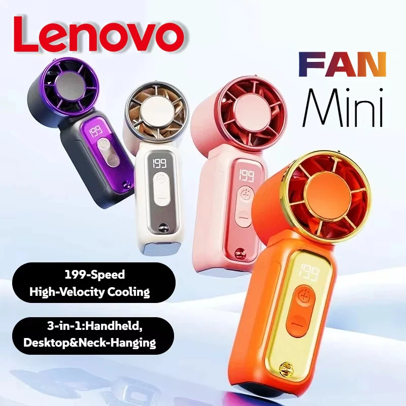 Lenovo Ultra-Quiet Fan Powerful Wind Summer Super Mini USB Rechargeable Quiet Digital DisplayHigh Speed Pocket Fan New 1