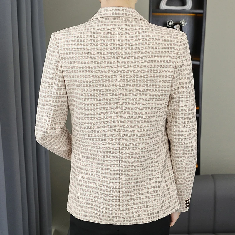 Blazer Men's Fashion Gentleman Business Outdoor Travel Plaid Slim-fit Korean Version of The Trend Handsome Youth Casual Blazer