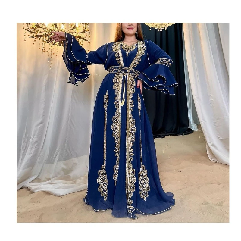 Vendita Royal Marocchino Caftano Abito Da Festa Arabo Abaya Maxi Perline A Mano