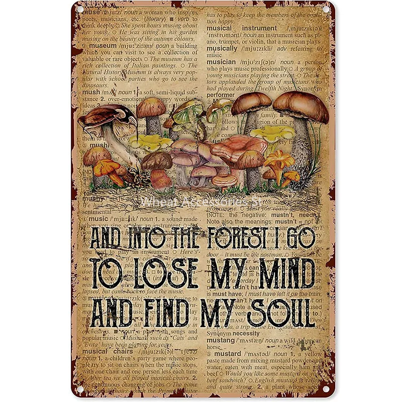 

Rustic Retro Metal Tin Sign Mushroom Dictionary Find My Soul Mushroom Metal Sign Retro Wall Decor for Home Cafes Office 8X12in