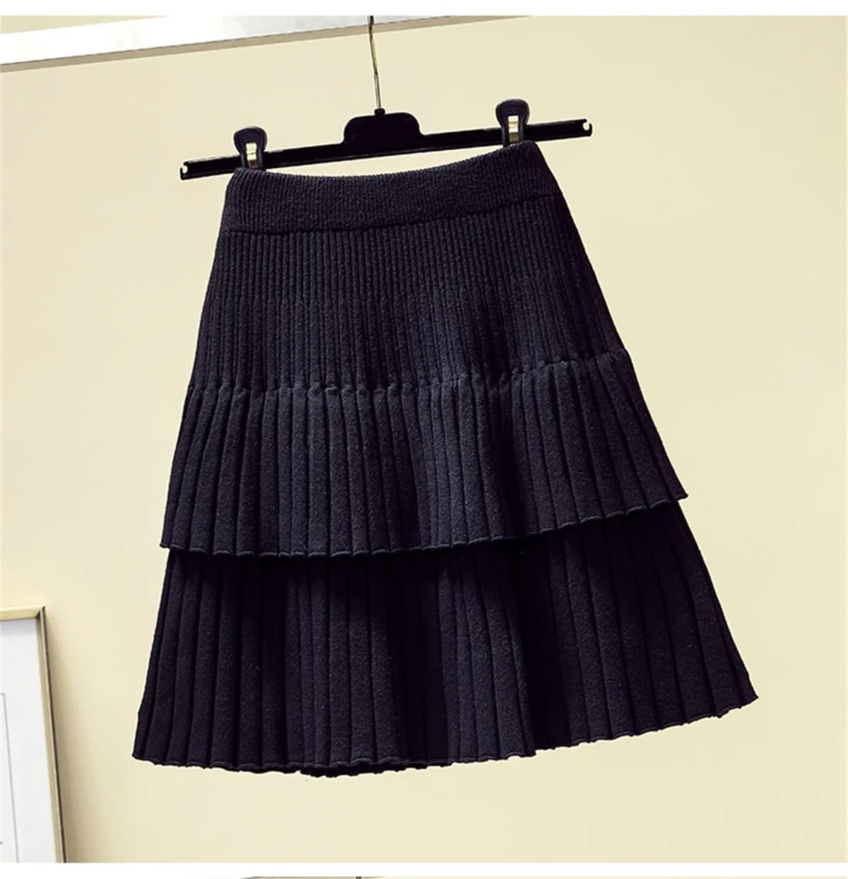 Namou Drane 2022 Autumn New Women Knitted Skirts Korean Solid High Waist Faldas Mujer Causal Double Ruffle A-line Mini Skirt jean skirt Skirts