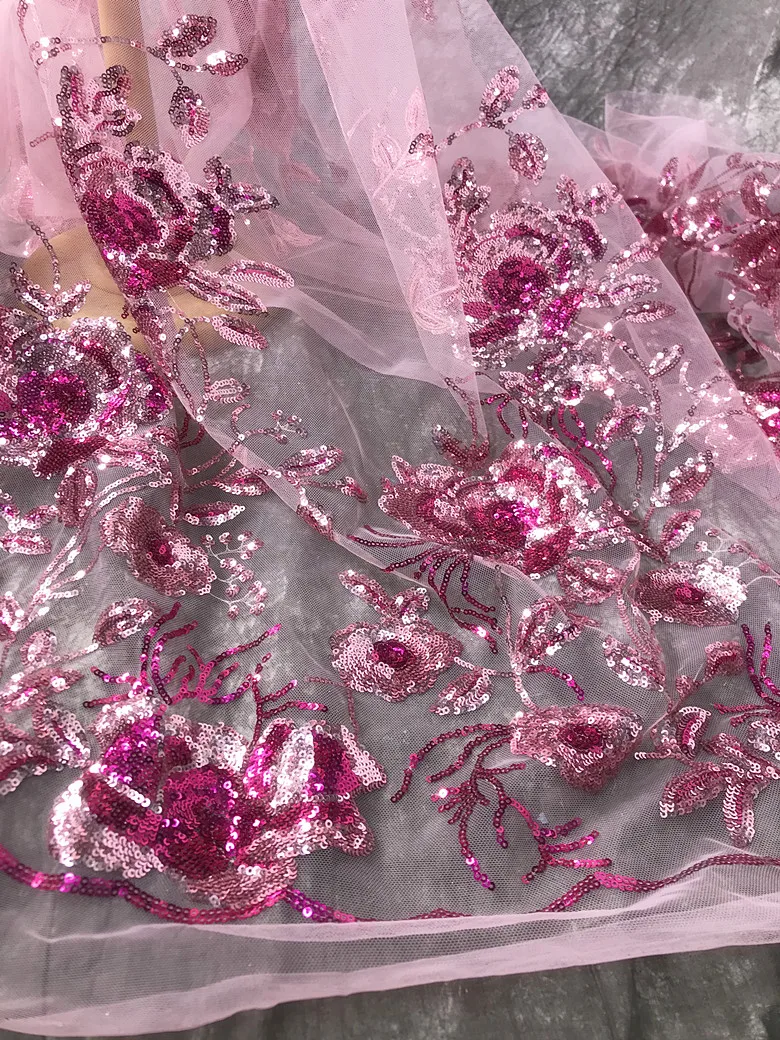 Wunderschöne High-End-Kleid Pailletten Stickerei Blume Spitze Stoff 130CM Hochzeit DIY Kleidung Vorhang Nähen Designer Zubehör – Detail 2