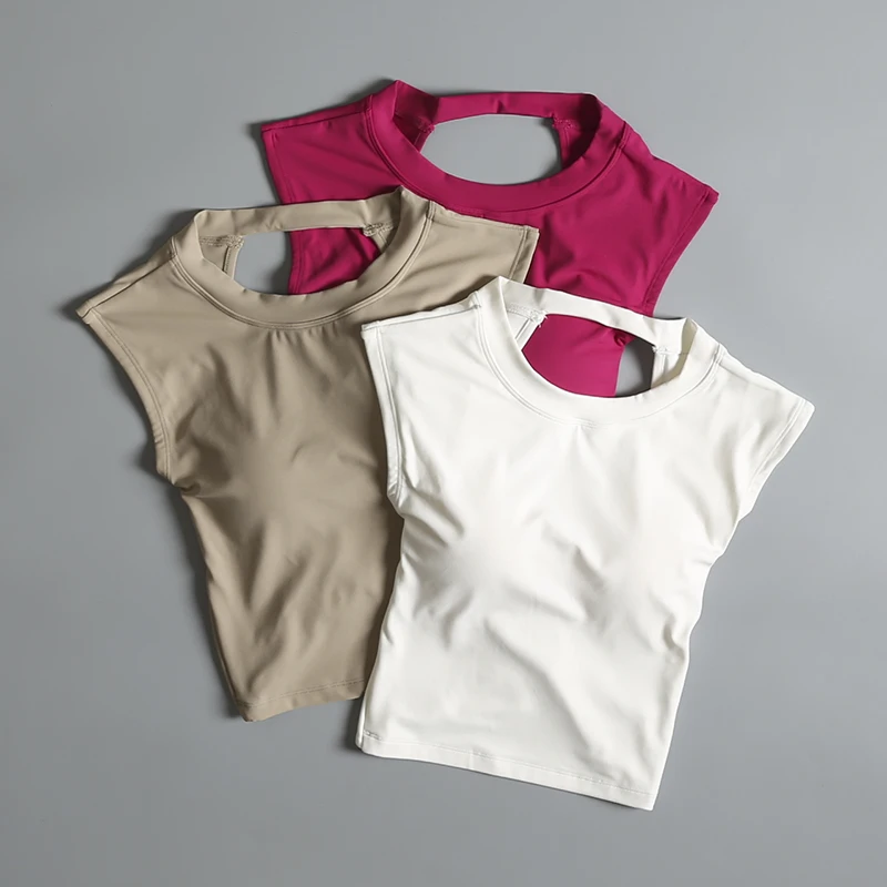 Women T-shirt Vest Sexy Short Backless Sports Yoga Suit