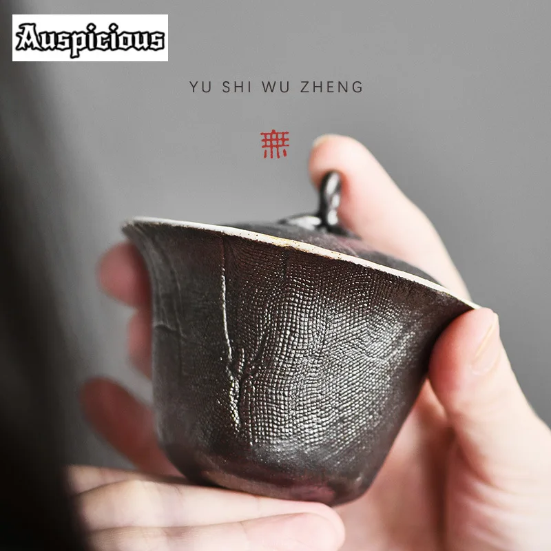 100ml Japanese Weaving Coarse Pottery Gaiwan Creative Black Tea Tureen Tea Maker Cover Bowl Handmade Drinkware Collection Gift