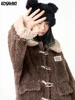 Contrast Color Streetwear Fashion Fluffy Warm Jackets Y2k Aesthetic All Match Horn Button Tops Casual Grunge Loose Coats Women