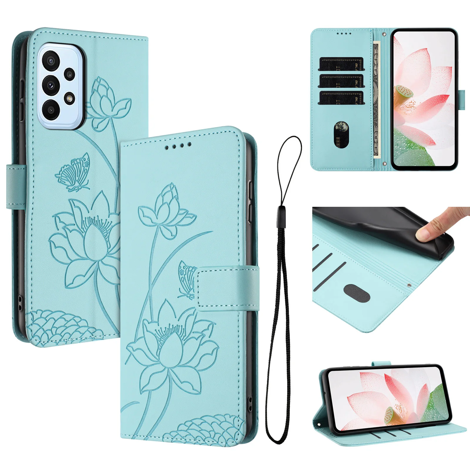 Floral Embossed Leather Wallet Phone Case Cover
