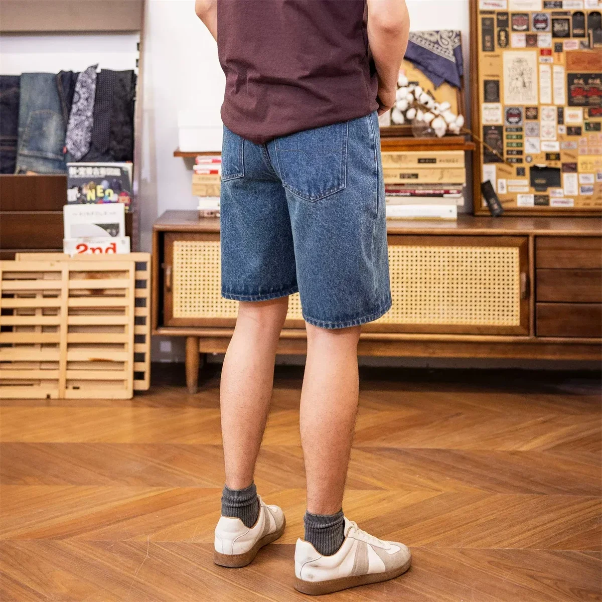 Red Tornado Casual Denim Shorts Loose Straight Fit Vintage Workwear Men's Jean Short