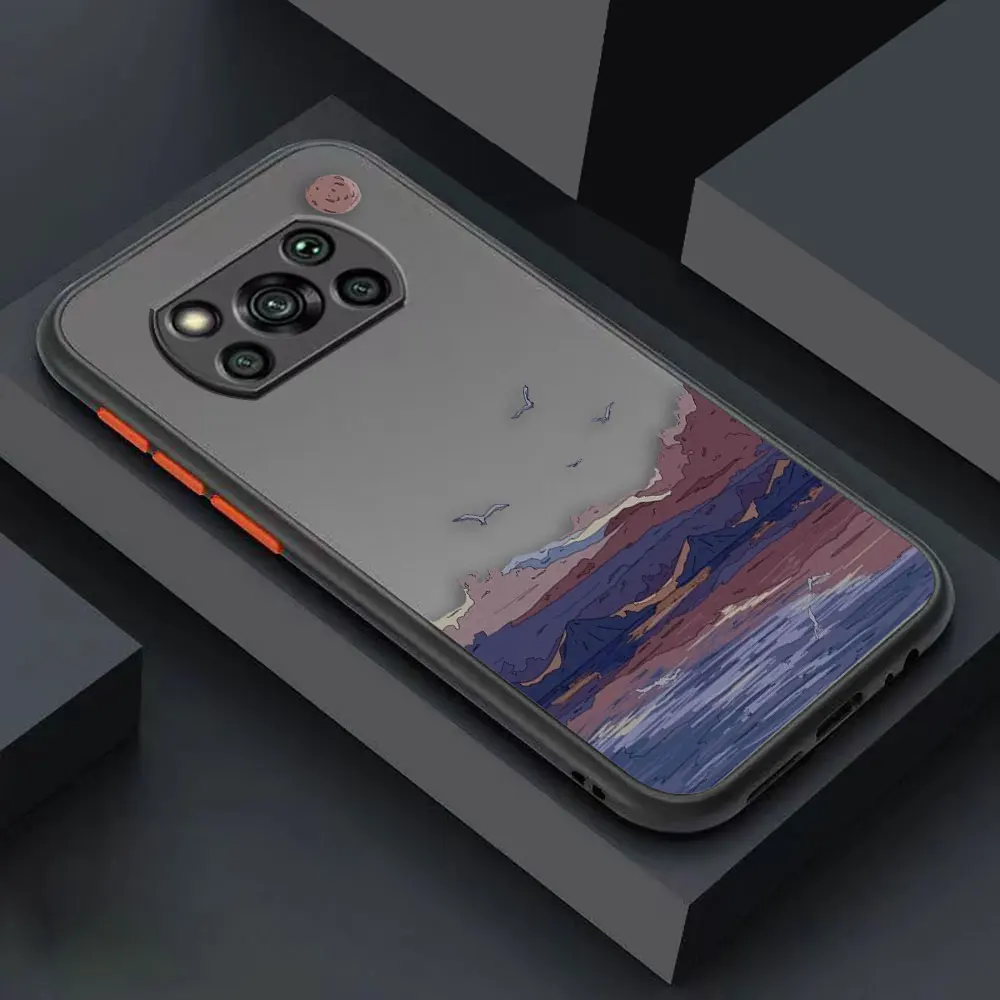 thumbnail image 1 of Matte Case for Xiaomi POCO X4 X3 X2 M4 M3 M2 F4 F3 GT F2 C40 PRO 4G 5G A3 MIX4 CIVI Case Funda Art hand-Painted Mountain Scenery, 1 of 5
