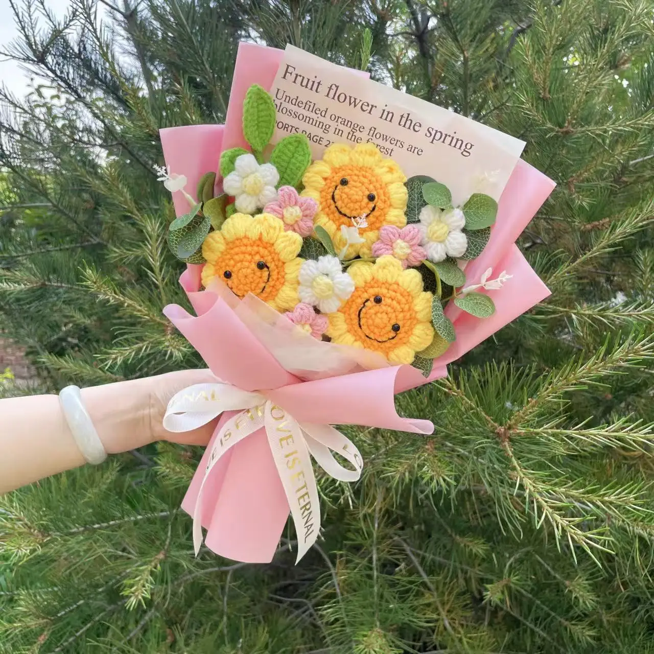 Fiori lavorati a maglia Girasole Bouquet all'uncinetto Fiori creativi lavorati a maglia Regali fatti a mano per compleanno Regali per il giorno degli insegnanti-S8 Bouquet all'uncinetto, COME IMMAGINE