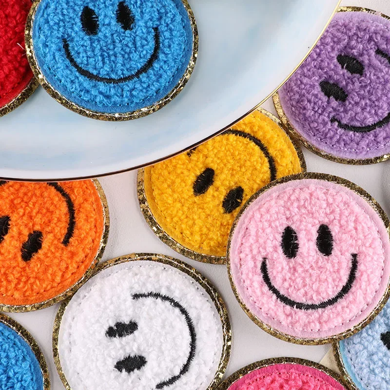 Embroidered Computer Towel Badge Clothing Accessories Gold Edged Smiley Face Patch Fabric Sticker Back Glue Repair Kit