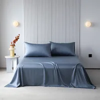 100%Organic Eucalyptus Plain Blue Flat Bed Sheets Lyocell Silky Soft Smooth Breathable Gentle to Skin Pillow shams 1