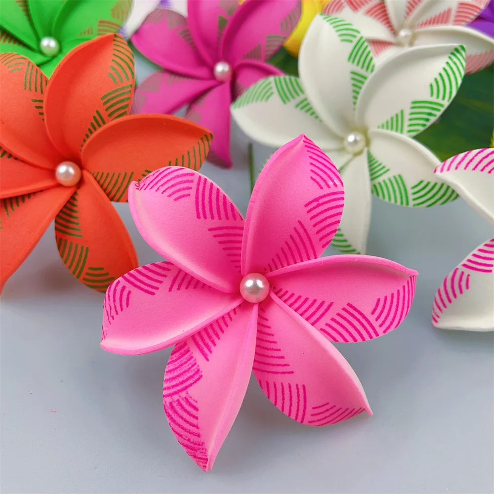 11PCS Tiare Foam Flower With Pearl Ear Flower Hairpick Tahitian Gardenia Pinwheel Tiare Hawaiian Hula Dance Flowers Real Touch