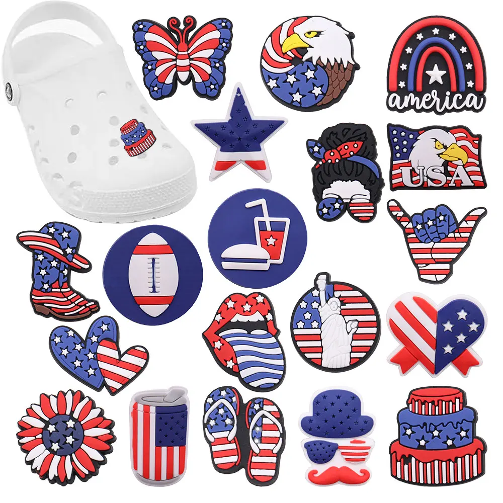 

1-18pcs PVC Garden Shoe Accessories American Flag Butterfly Bald Eagle Shoes Decorations Fit Croc Jibz Boys Girls Party Gift