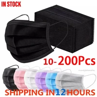 10-200pcs Mask Disposable Nonwove 3 Layer Ply Filter Mask Adult Mouth Face Mask Safe Anti Dust Breathable Black Protective Masks 1