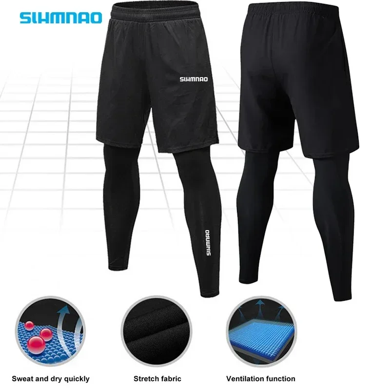 Quick Drying Cycling Vacation Two-piece Sports Pants Thin Fit Body Repair Fishing Pants Men's Stretch Tight Running Fitness Pant