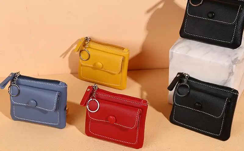 

Женские кошельки для карт, тонкий женский кошелек из искусственной кожи на молнии с передним карманом, тонкий маленький кошелек для монет