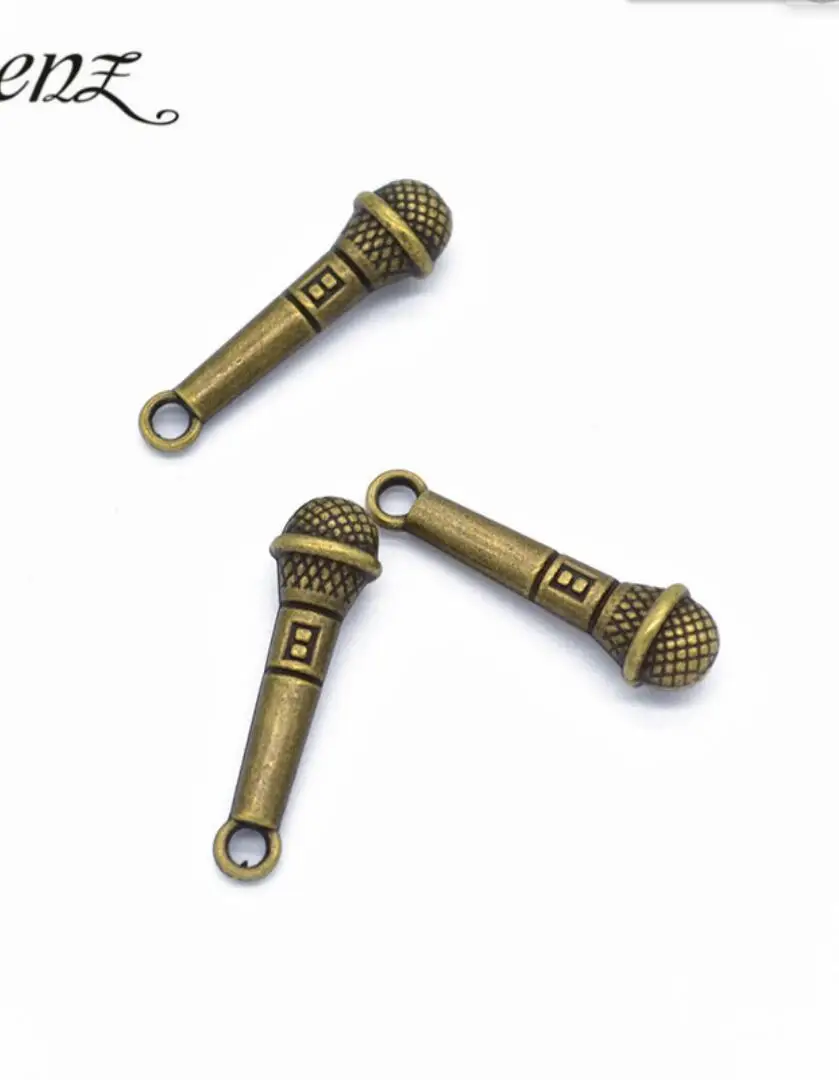 60pcs Charms Microphone 24x7mm Tibetan Bronze Silver Color Pendants Antique Jewelry Making DIY Handmade Craft F0227