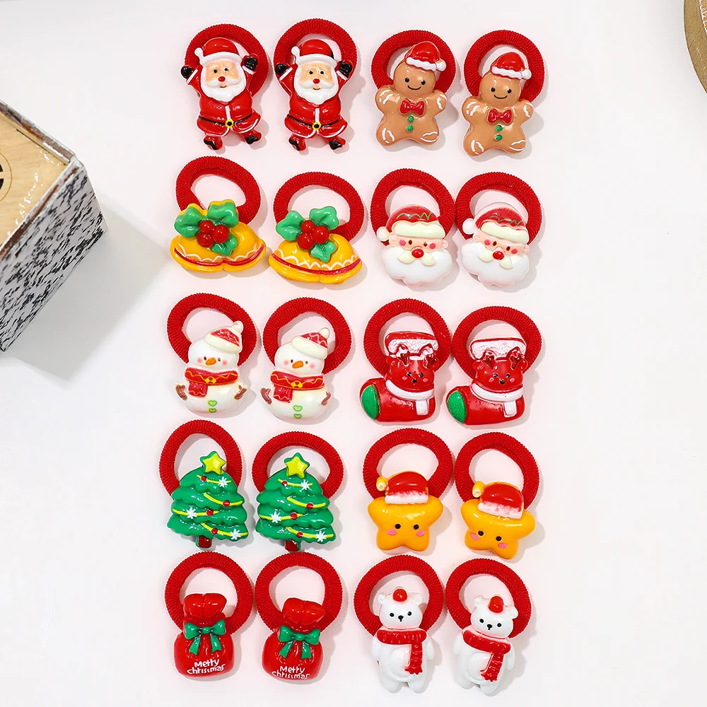 10-Pack Girls Hair Ties Cute Christmas Design with Santa Christmas Tree Snowman Ideal Gift for Girls for Christmas New Year