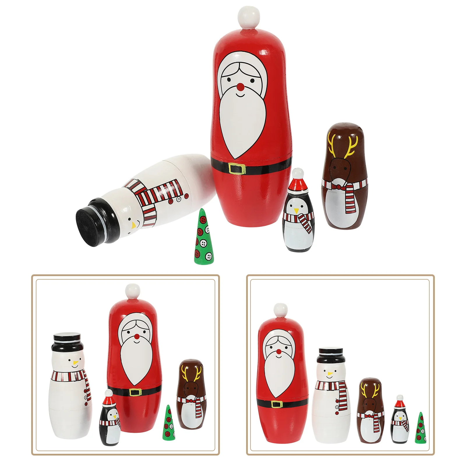 

5/6pcs Santa Claus Russian Nesting Dolls Handmade Wooden Matryoshka Toys Kids Christmas New Year Gift