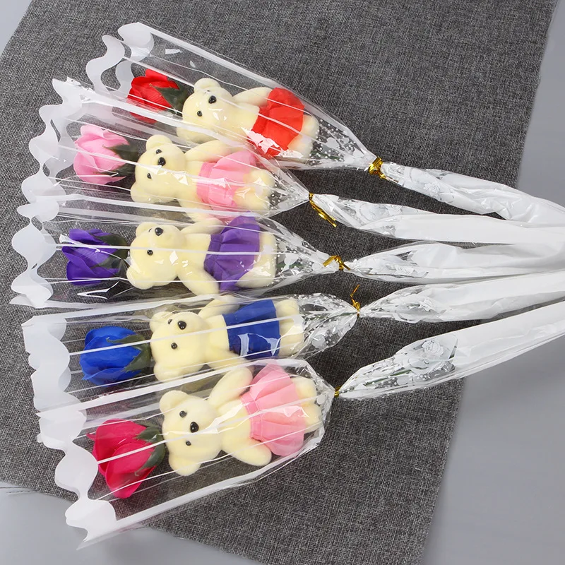 1pc Bear Artificial Rose Flower Soap Flowers Bouquet for Valentine's Day Mother's Day Teacher's Day Birthday Wedding Gift