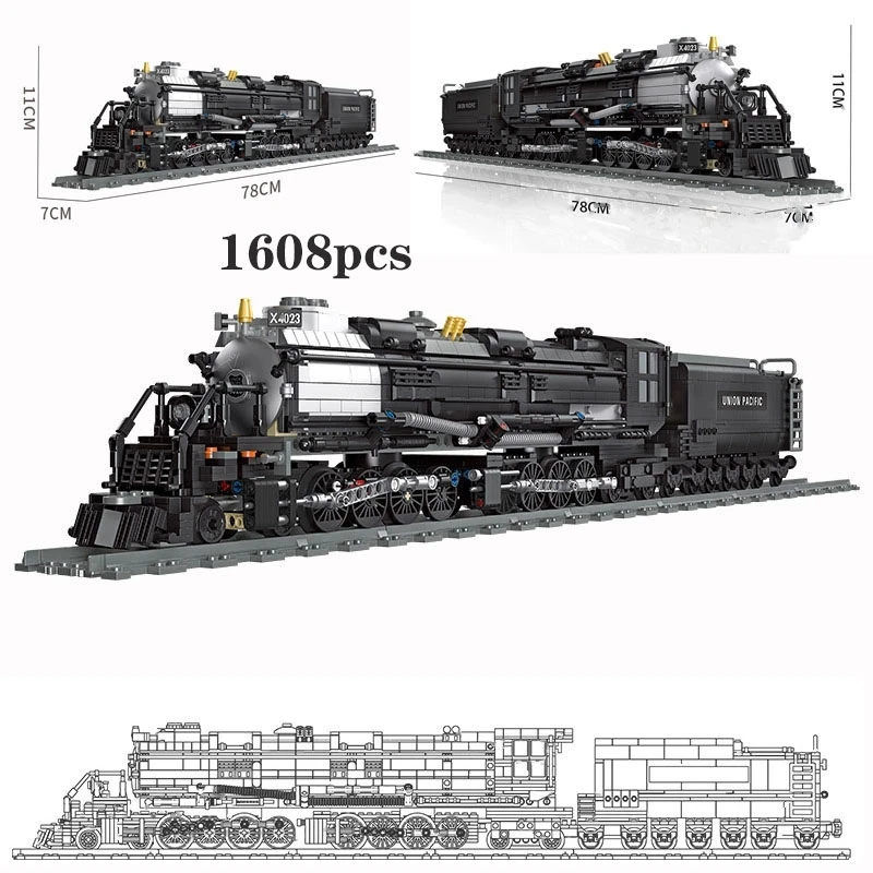 

1608pcs Creative Expert Railway Rail Steam Locomotive Train Railway Model Building Blocks Bricks Adult Building Blocks Boy Toys