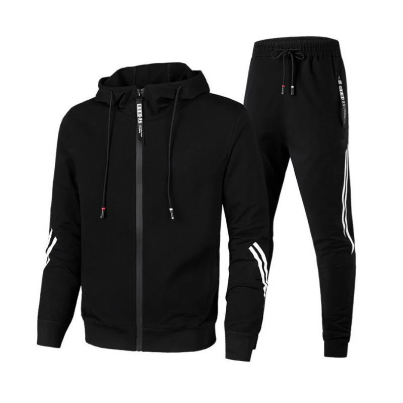 New Men's Sports Suit Solid Color Sportswear Autumn Hoodies Jacket Pants 2-Piece Jogging Trousers Casual Outdoor Clothing