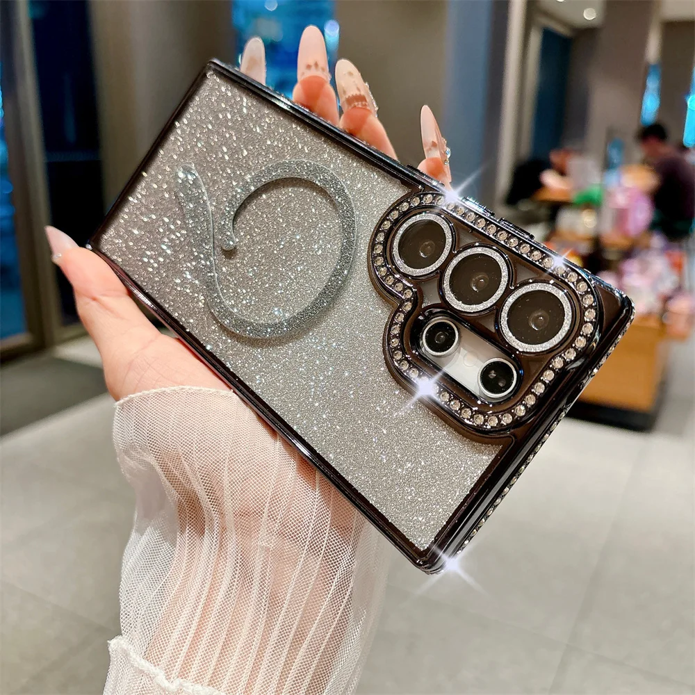 Glamorous Rhinestone Bling Glitter Phone Case with Wireless Charging Compatibility