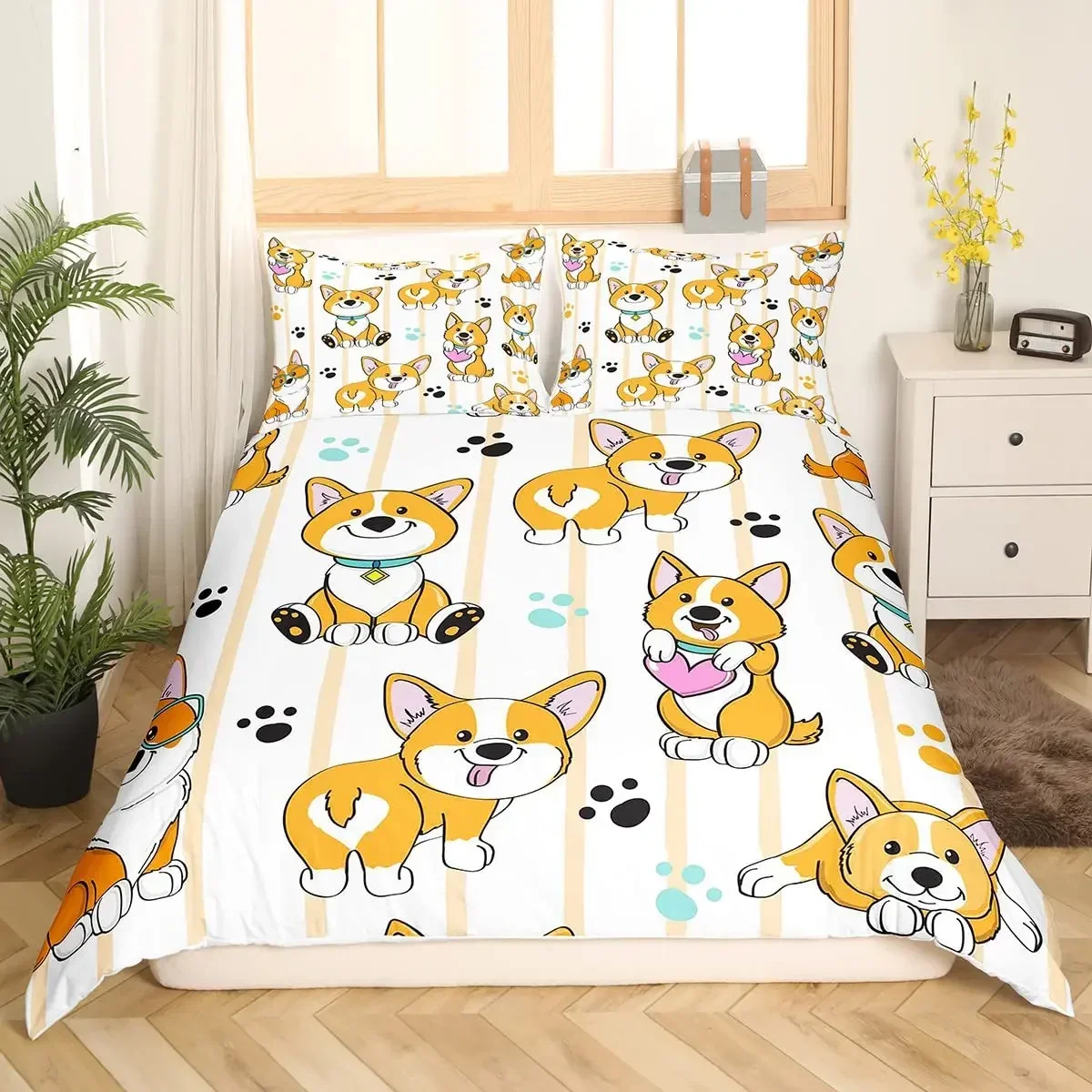 Kids Cute Dog Bedding Set Bedclothes Cartoon Dogs Comforter Cover for Boys Girls Children Pet Puppy Animal Polyester Duvet Cover