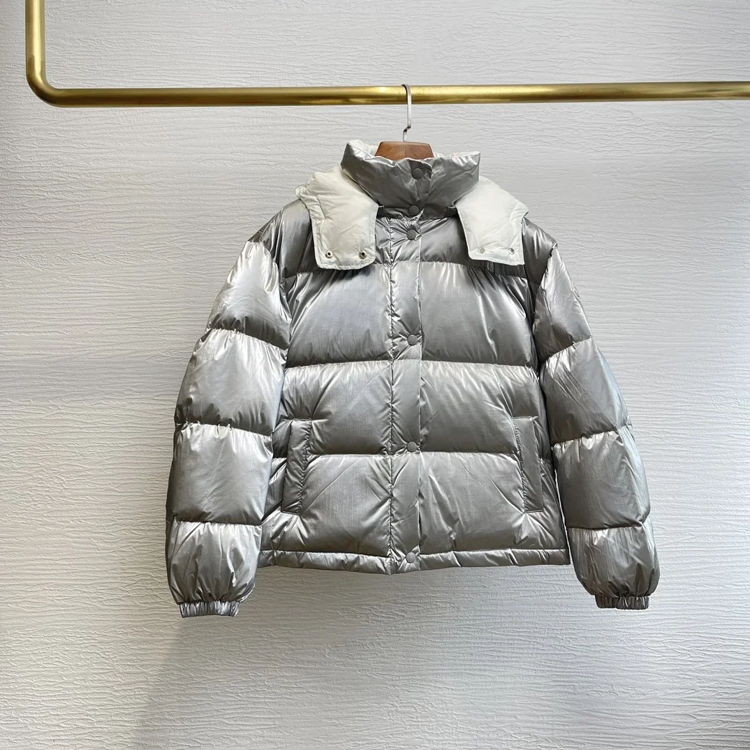 

New Winter Long Sleeve Hooded Down Silver Jacket