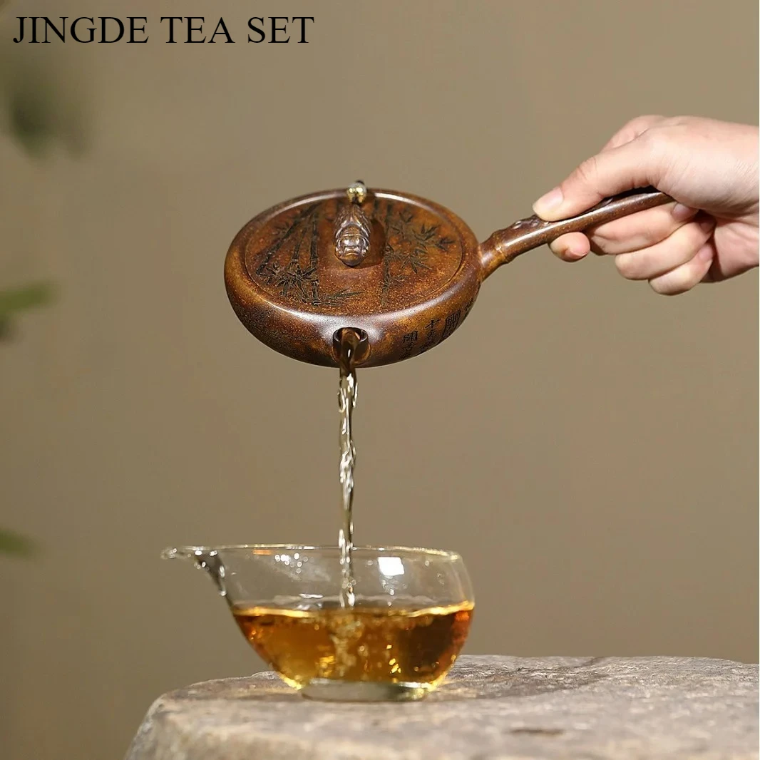 High-end Yixing Handmade Purple Clay Teapot, Raw Ore, Dragon Bone, Gold Sand, Tang Yu Tea Pot, Kung Fu Tea Set 180ml