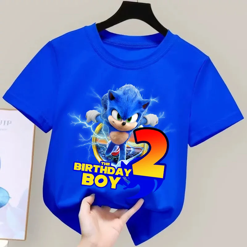 Kids Blue Sonic Birthday Cartoon T-Shirt – Short Sleeve Anime Gift Tee