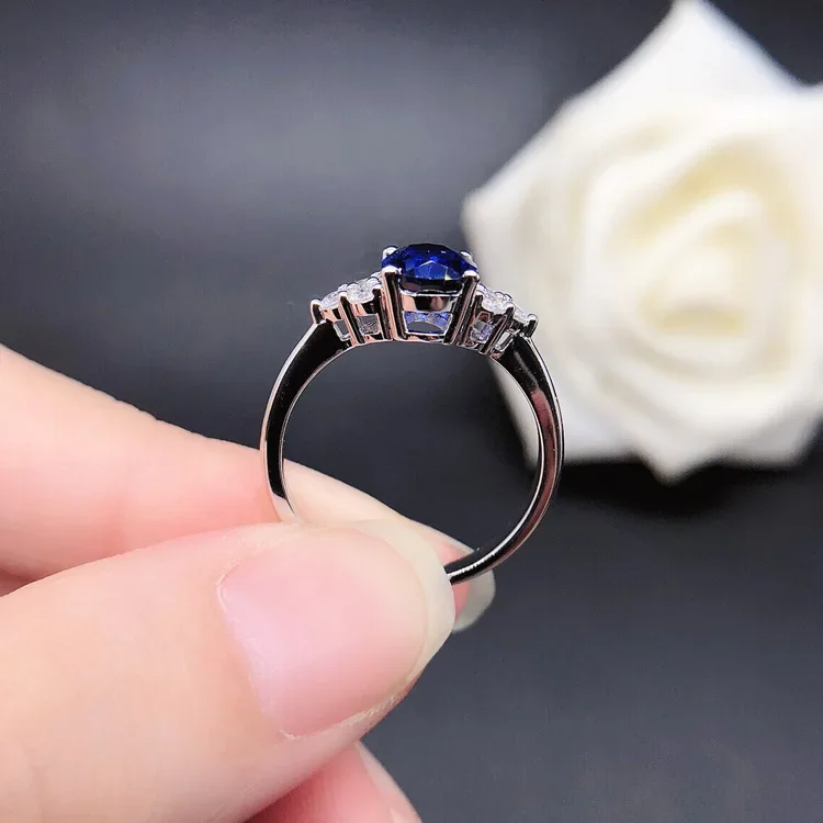 Solid 14K White Gold AU585 Platinum PT950 Sapphire Four Claw Egg Ring Women Shaped Diamond Ring