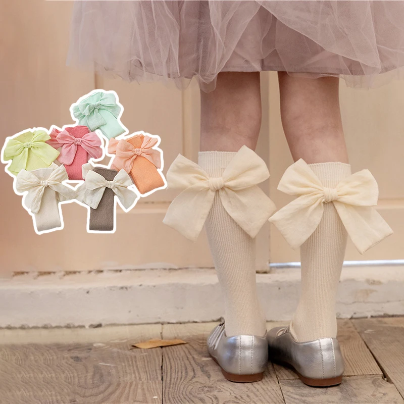 

Fashion Girls Knee High Socks Big Bows Baby Long Tube Socks Kids School Socks Cute Children's Sock Free Size