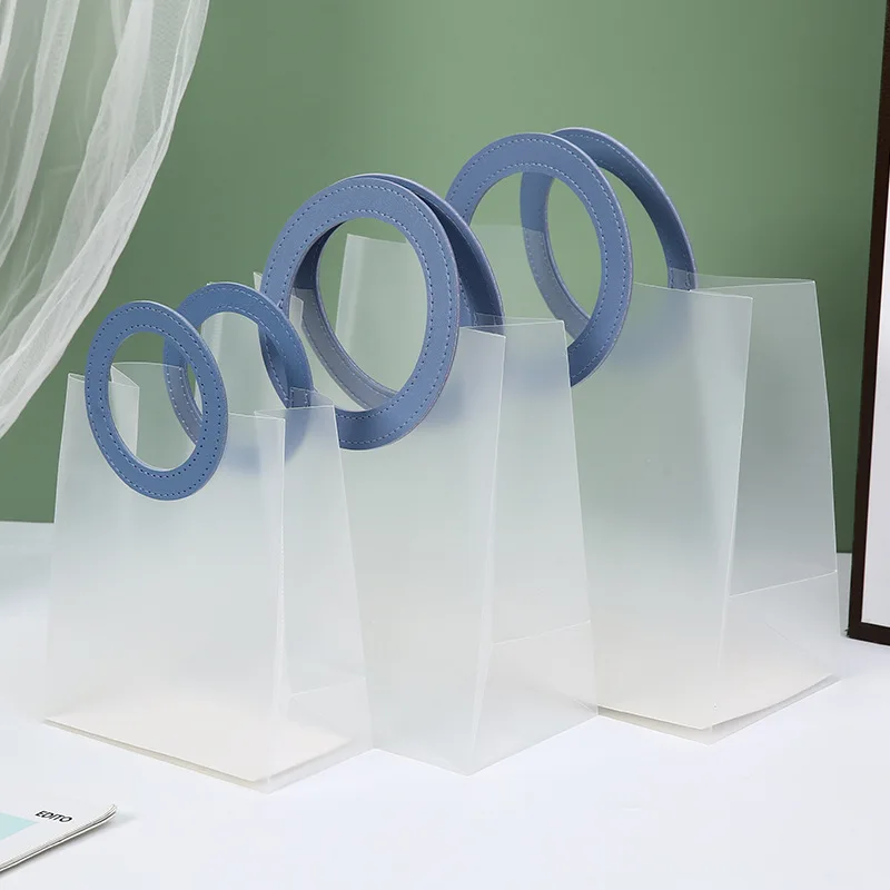 PVC Transparent Gift Bag Tote PP Frosted Plastic Shopping Tote Bag with Handles Clear Clothing Drinks Packaging 5/10 PCS plastic shopping bags gift bags